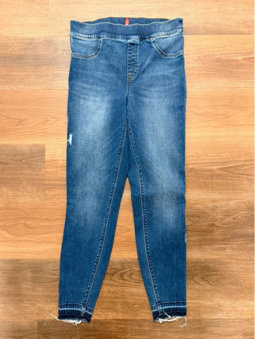 SPANX Jean-ish Distressed Ankle Skinny Jeans Large Pull-On Raw Hem 20203R